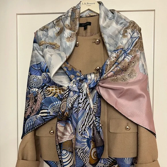 Hermes Silk Sieste Au Paradis Shawl 140 Bleu Glacier Vieux - Picture 1 of 5